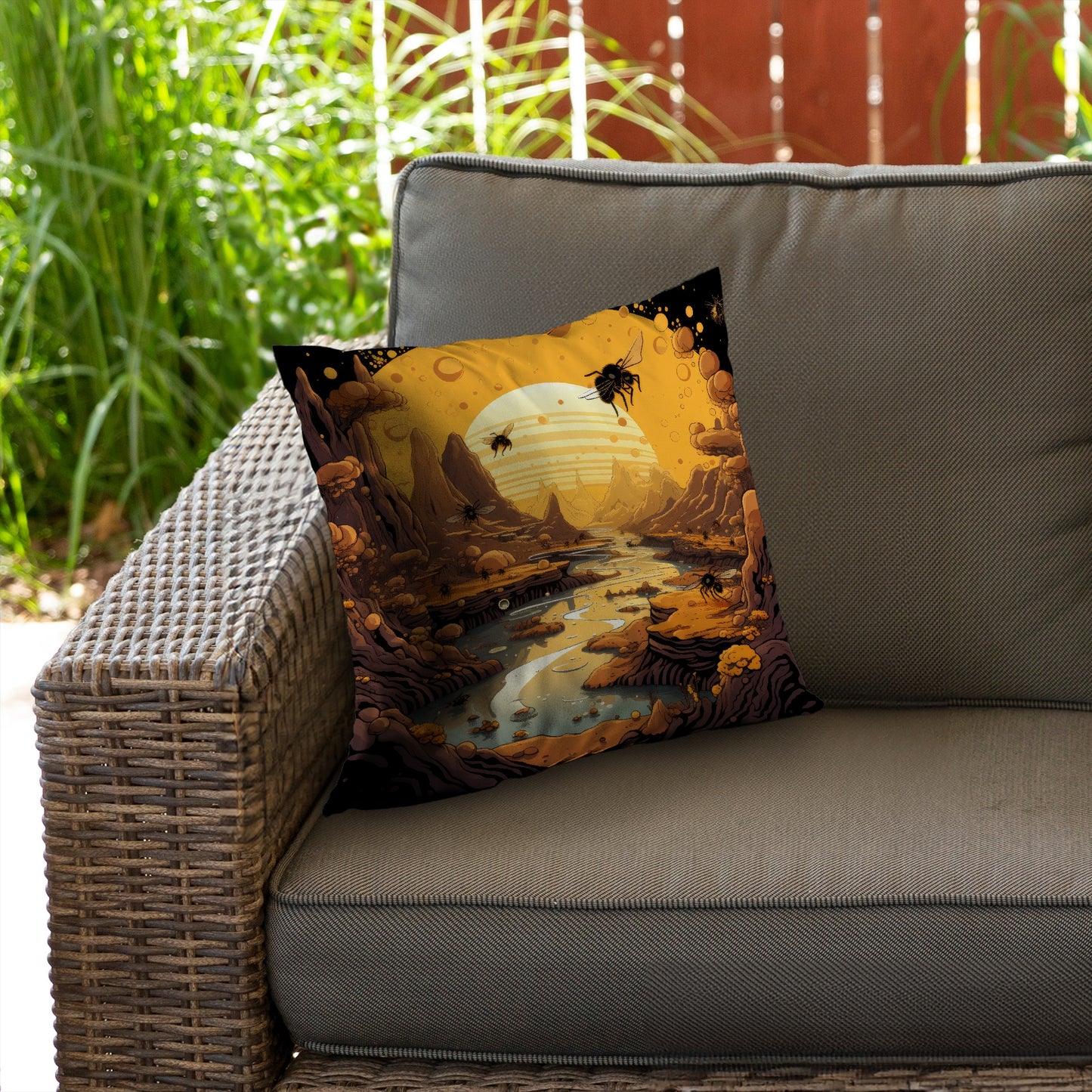 Hive Mind Black Poly Twill Throw Pillow Insert for Home Decor