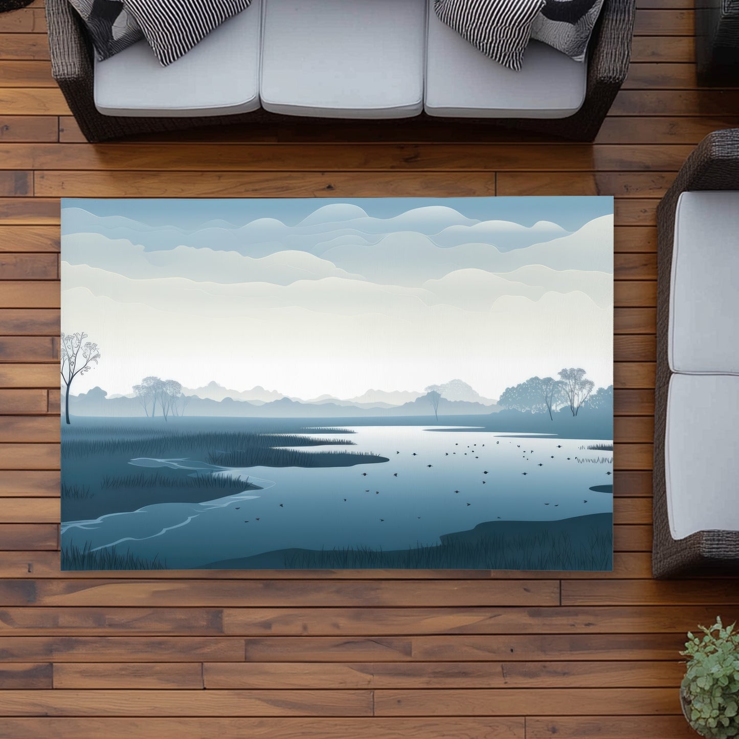 Minimalist Swamp - White Outdoor Area Rug for Home Decor