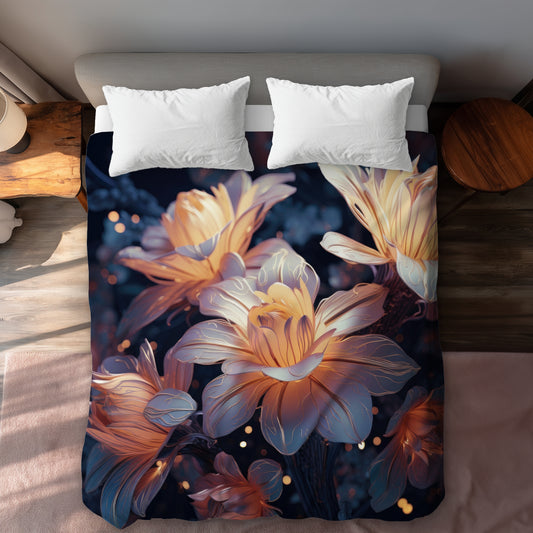 Housse de couette noire à fleurs de fées - Décoration d'intérieur élégante