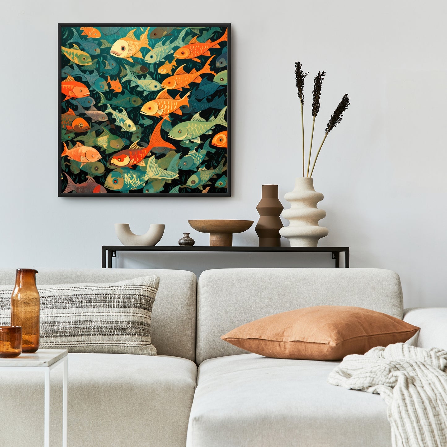 Simple fishes - 36"x36" Framed canvas