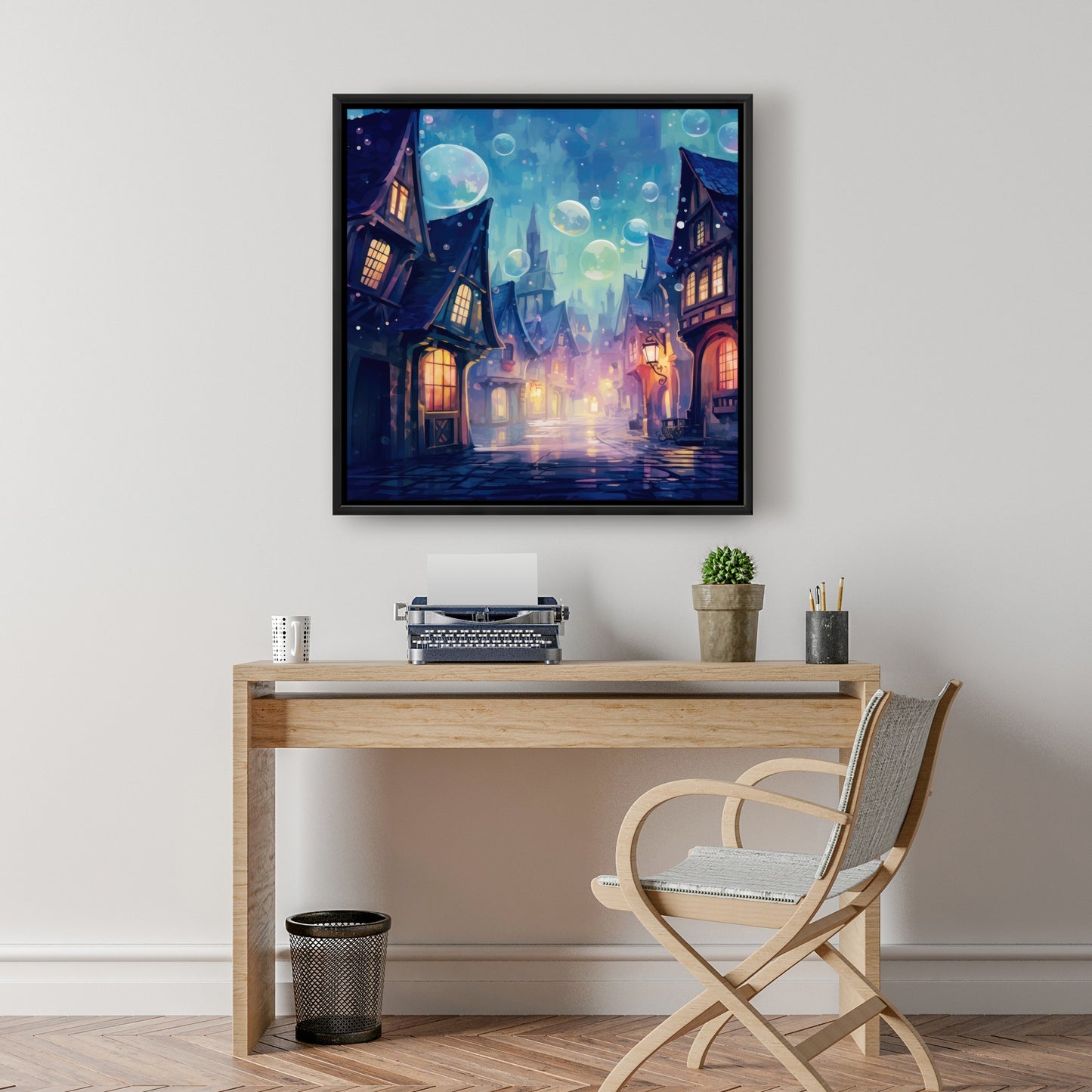 Bubble ville - Purple Framed Canvas for Home Decor