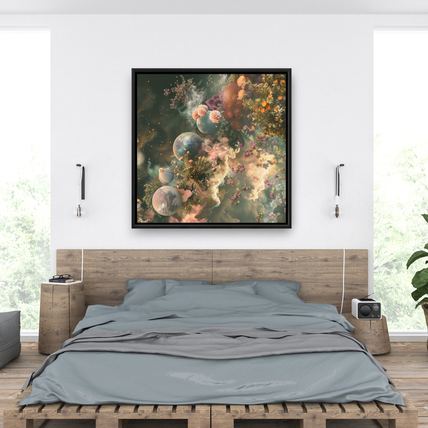 Bloom space - Framed Canvas - Print on demand