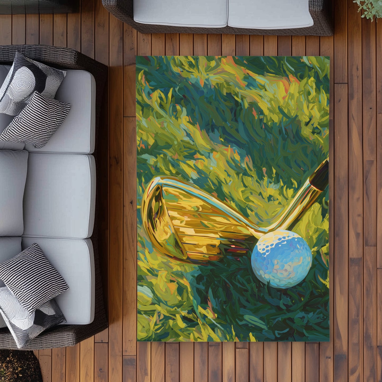 Golden Club | Man Cave Abstract Outdoor Area Rug for Home Decor