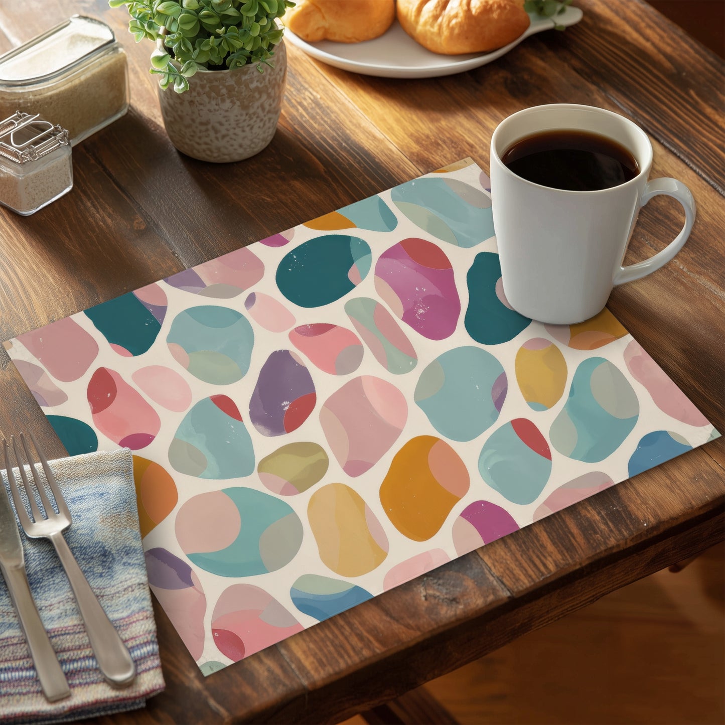 Dots and Bops - Blue Polyester Placemat for Home Decor