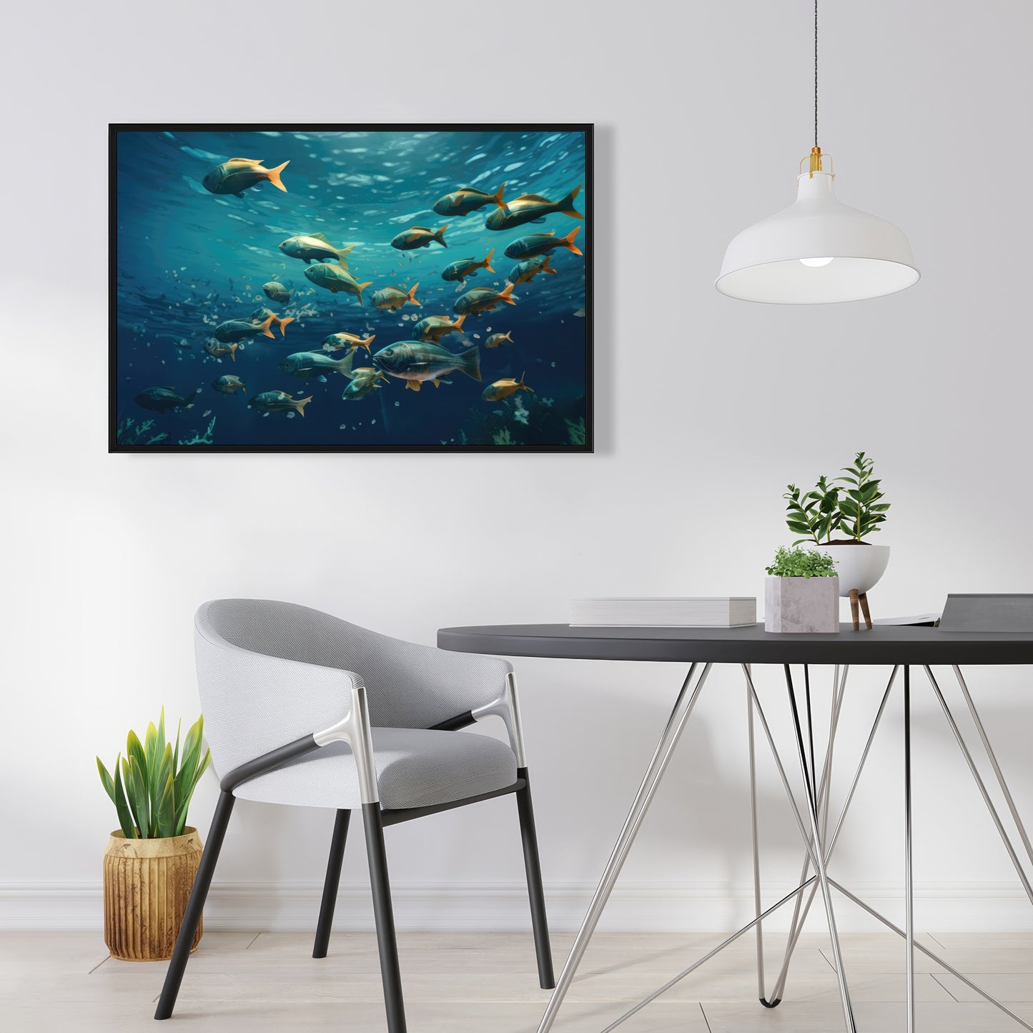 Shallow Swim - Green Framed Canvas for Home Decor | Art Print
