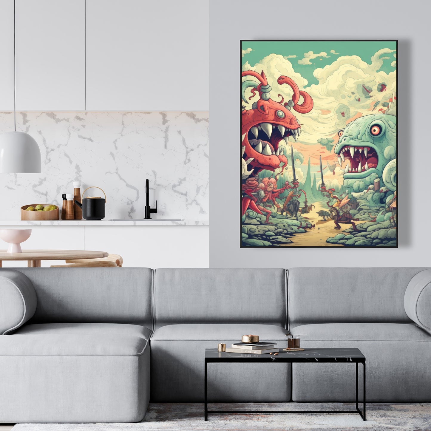 Two titans - Framed Canvas - Print on demand
