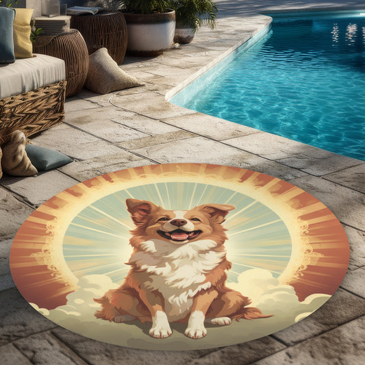 Tapis d'extérieur rond beige Pats and Smiles de 1,5 m - Décoration d'intérieur