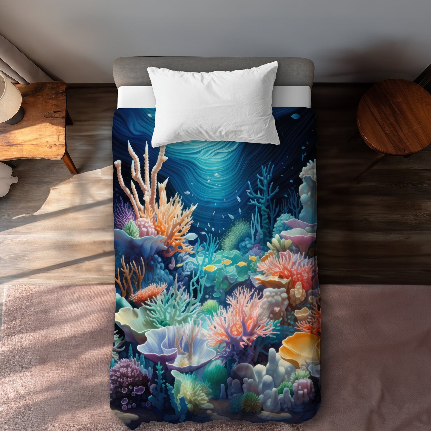 Housse de couette turquoise The Reef | Essentiels de décoration