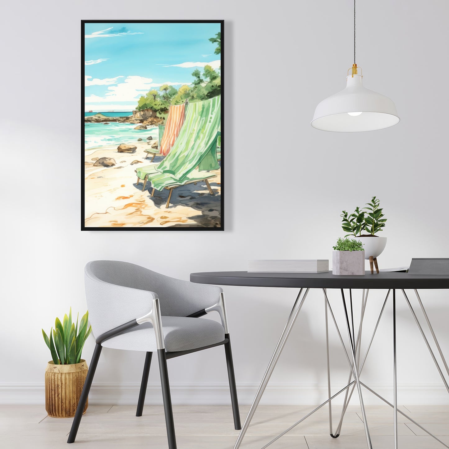 Beach Calm - Beige Framed Canvas for Elegant Home Decor
