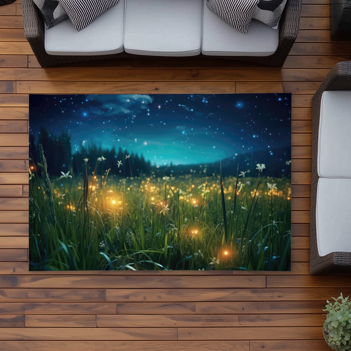 Fireflies at Night Blue Outdoor Area Rug for Home Decor