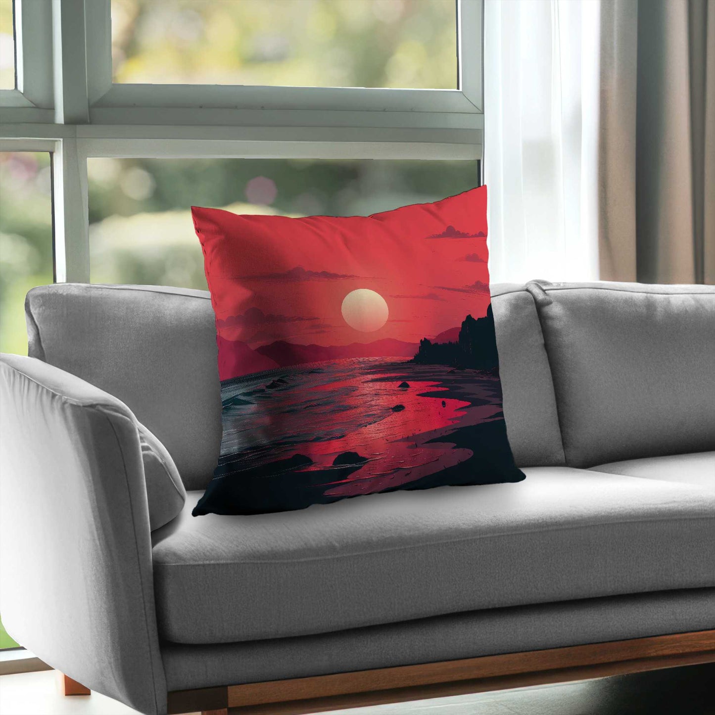 Coussin décoratif en sergé de polyester Red Sky | Accessoire de décoration élégant pour la maison