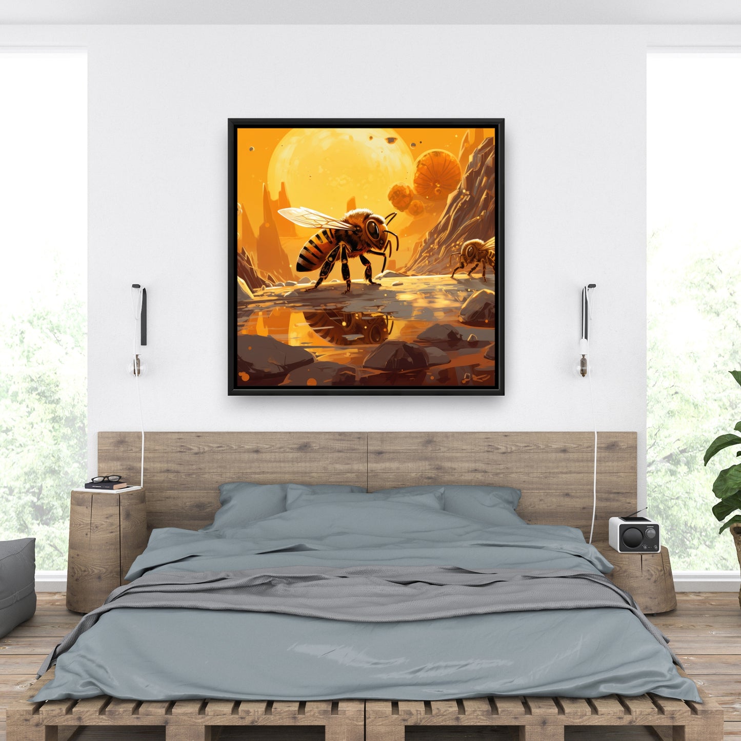 Bee world - Framed Canvas - Print on demand