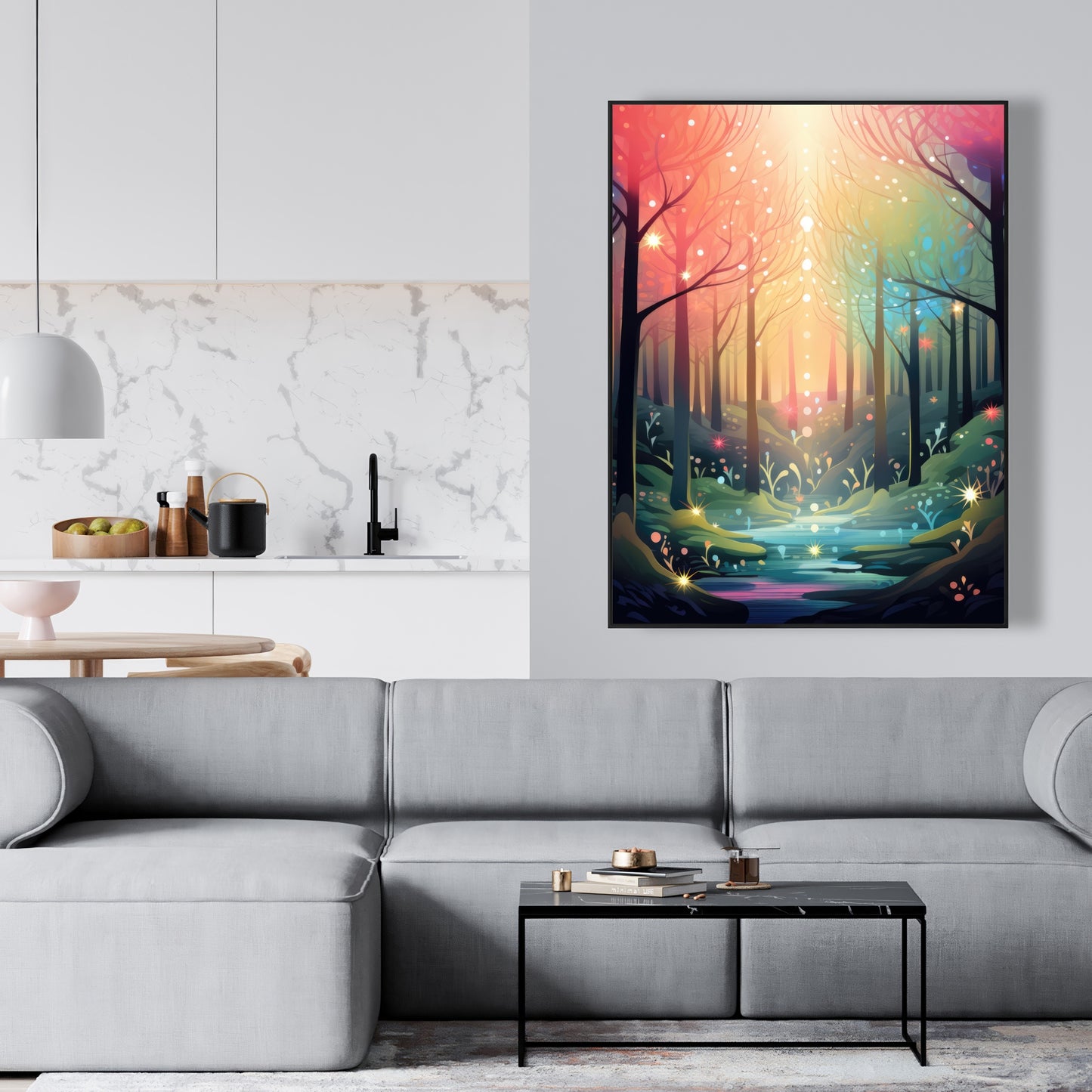 Magical forest - Turquoise Framed Canvas for Home Decor