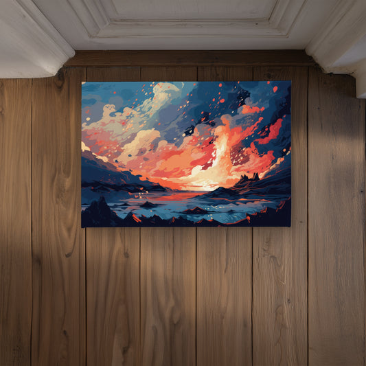 Paillasson d'intérieur/extérieur bleu « Magma Does Not Wait » | Décoration d'intérieur