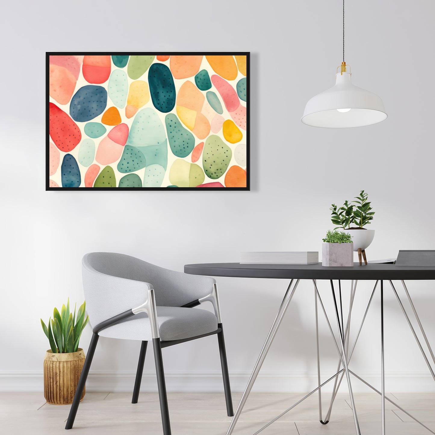 Seedy Shapes - Turquoise Framed Canvas for Home Decor