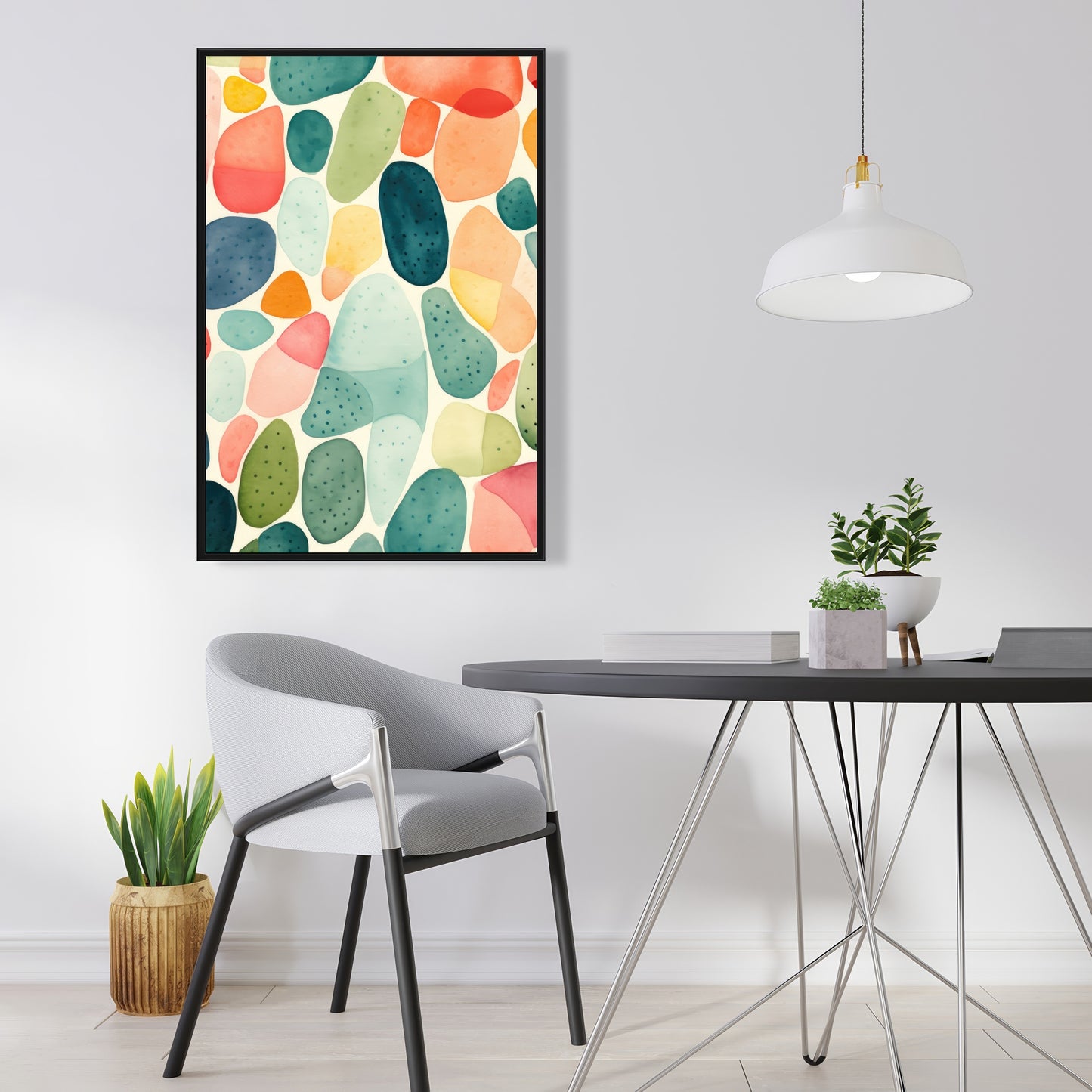 Seedy Shapes - Turquoise Framed Canvas for Home Decor