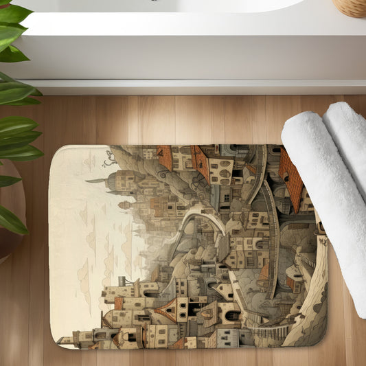 Intricate Town Hall Beige Bath Mat | Elegant Home Decor