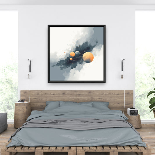 Circle of Planets - Orange Framed Canvas for Home Decor