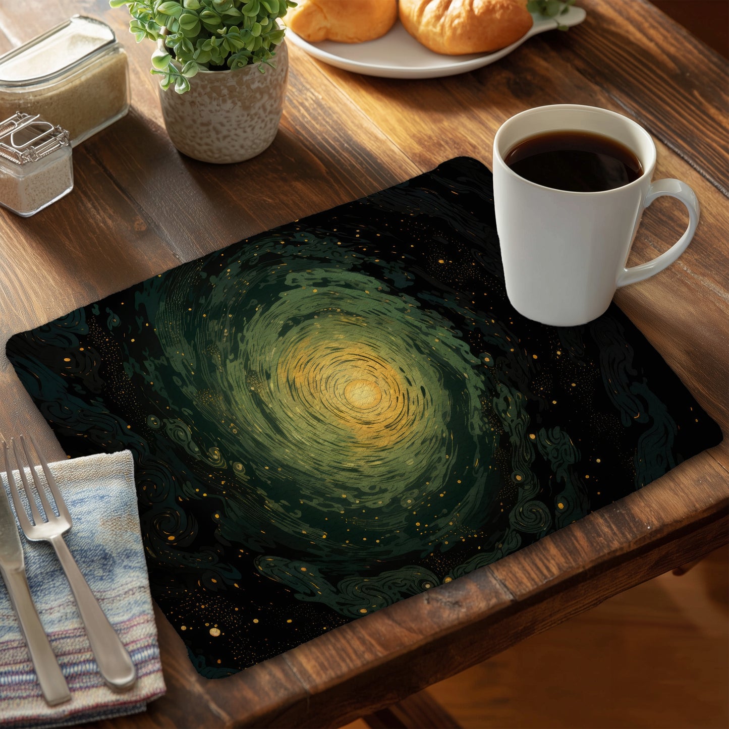 Swirling gases Green Braided Polyester Placemat | Home Decor