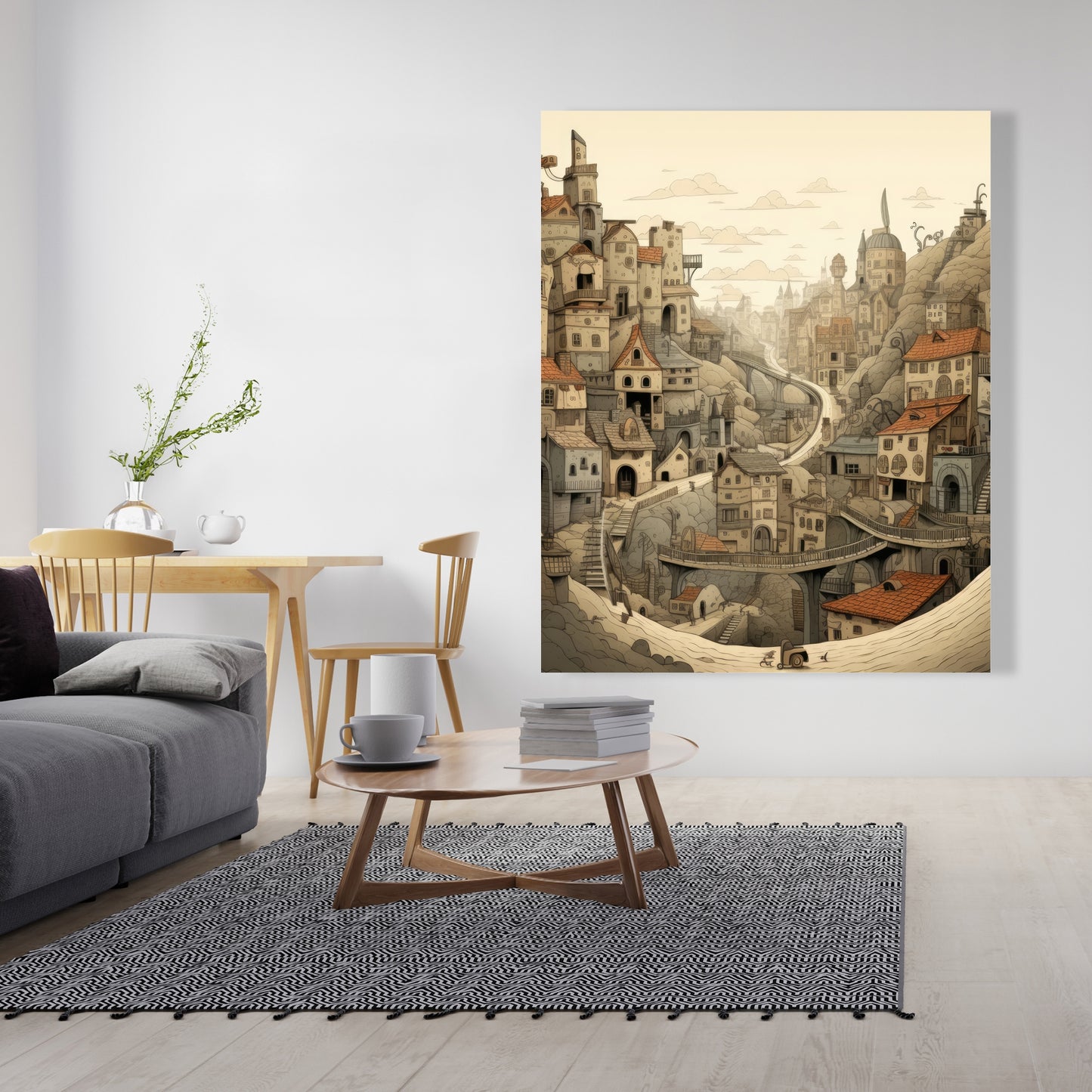 Intricate Town Hall - Beige Canvas for Elegant Home Decor