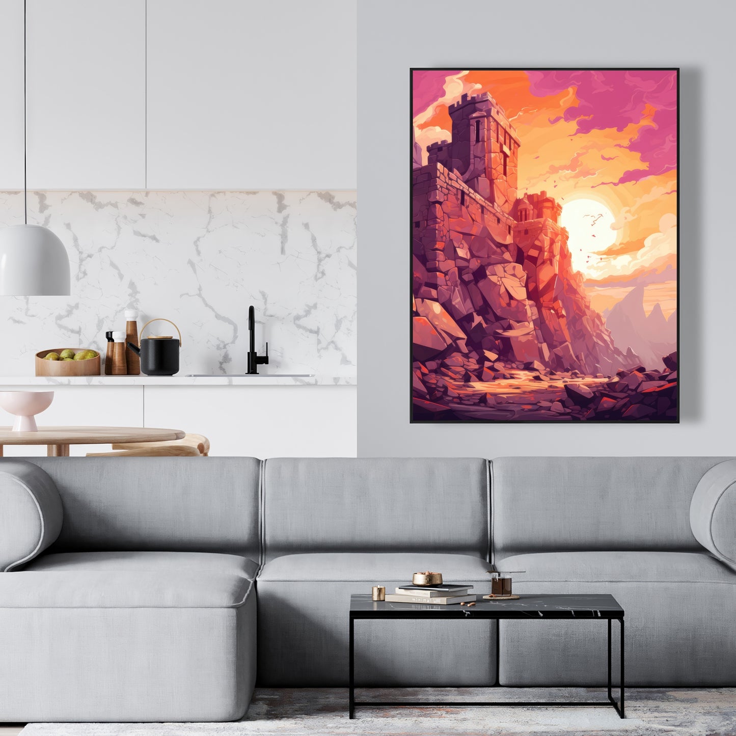 The setting rampart - Framed Canvas - Print on demand