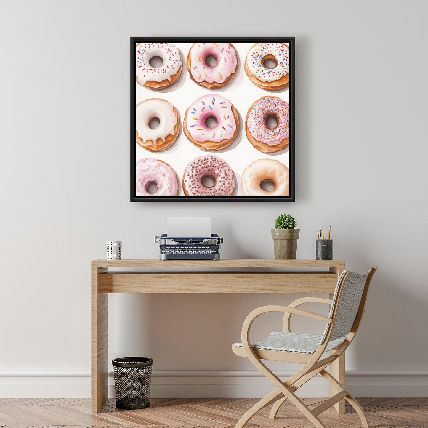 Donuts Beige Framed Canvas - Stylish Home Decor Piece