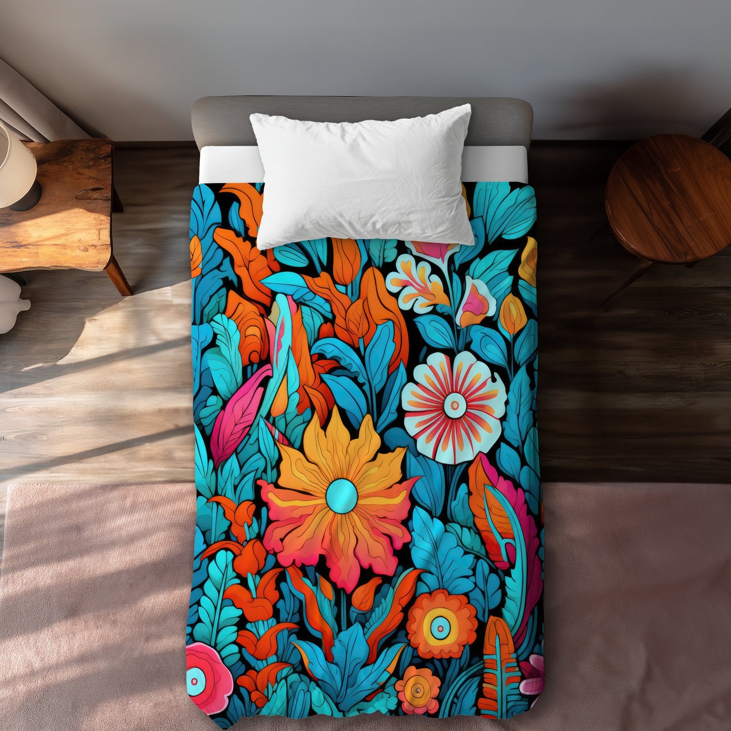 Floral Hues Orange Duvet Cover | Stylish Home Decor Accent