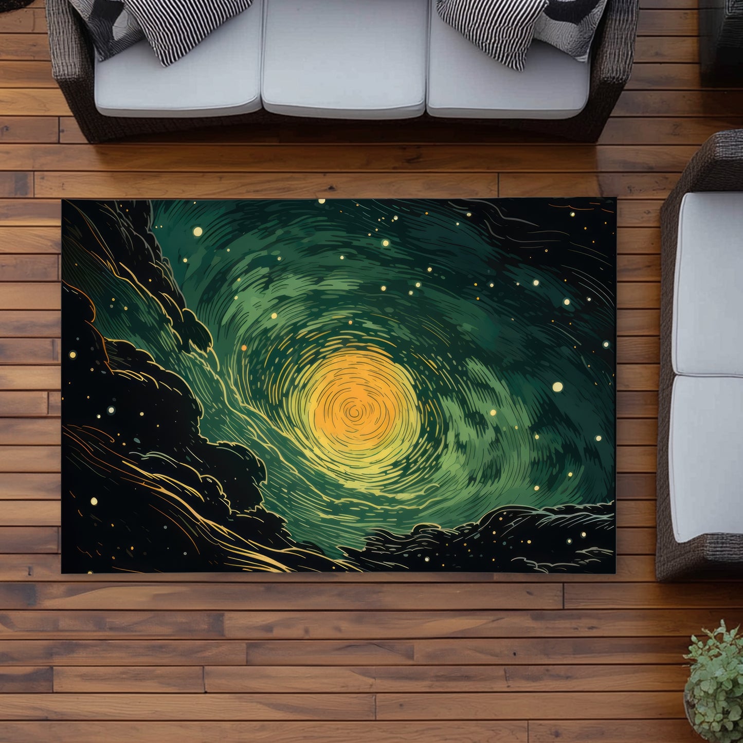 Turmoil in Space - Black Outdoor Area Rug for Home Decor