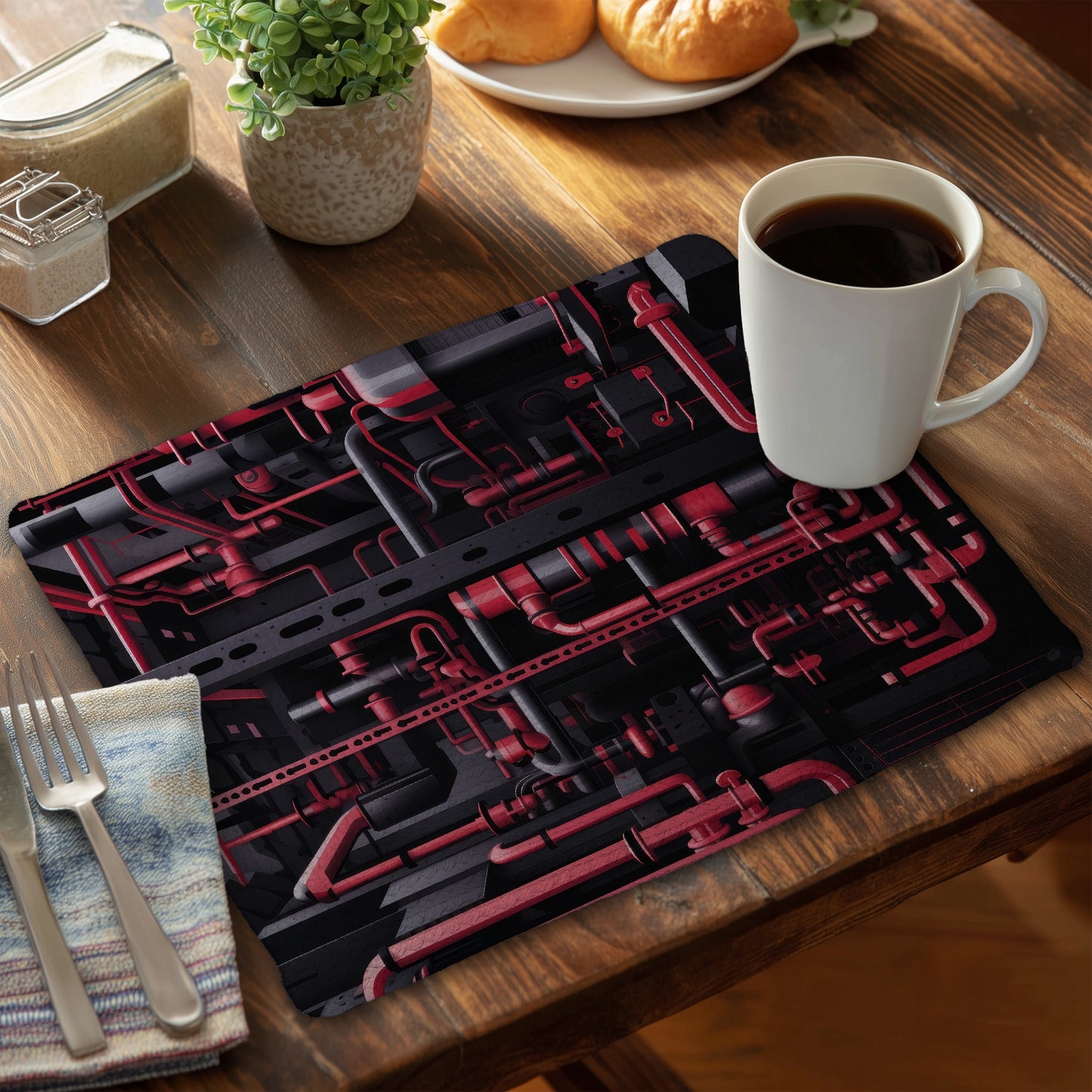 Machinery Gray Braided Polyester Placemat for Home Decor