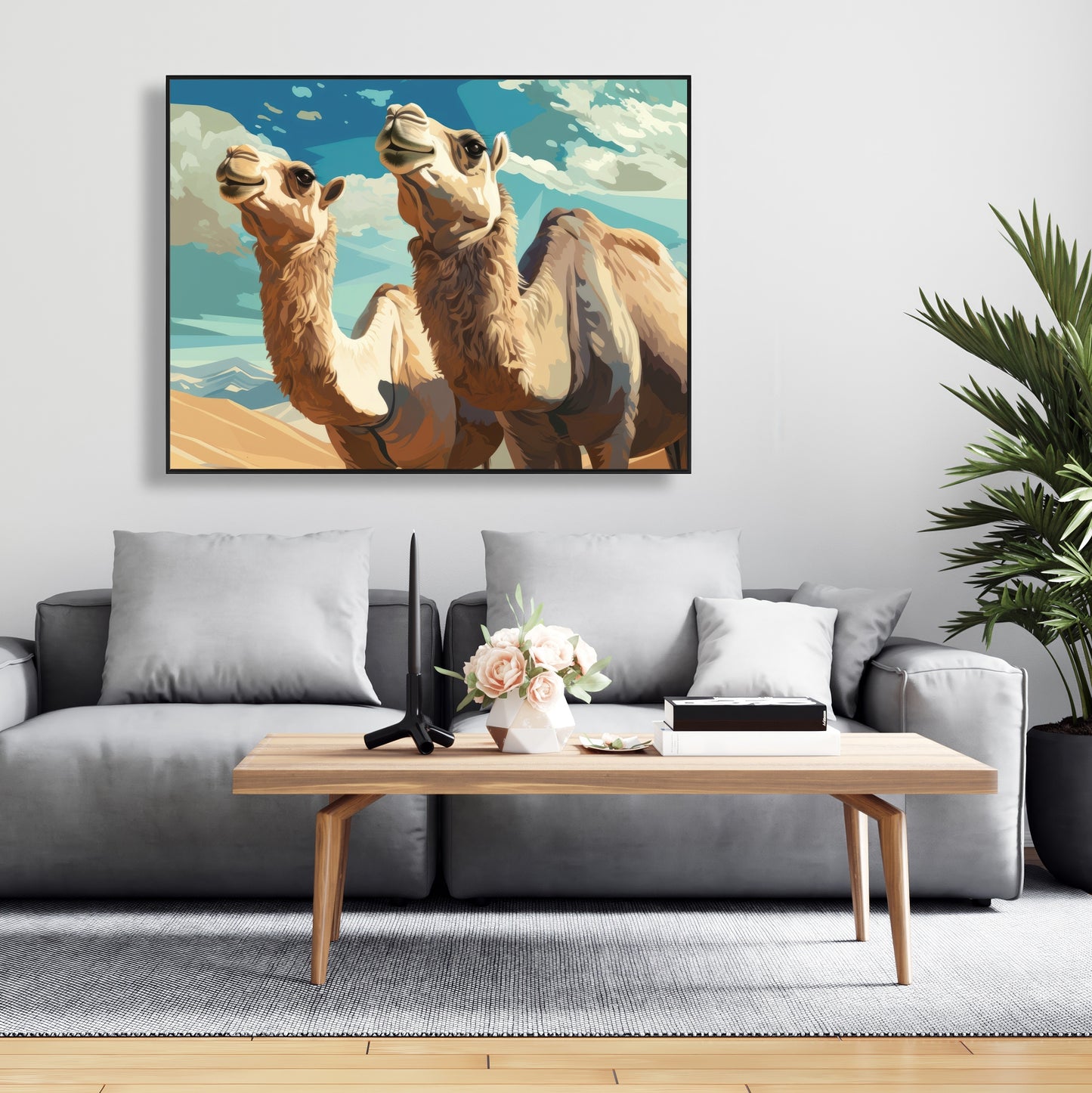Camels looking up - 36"x36" Framed canvas