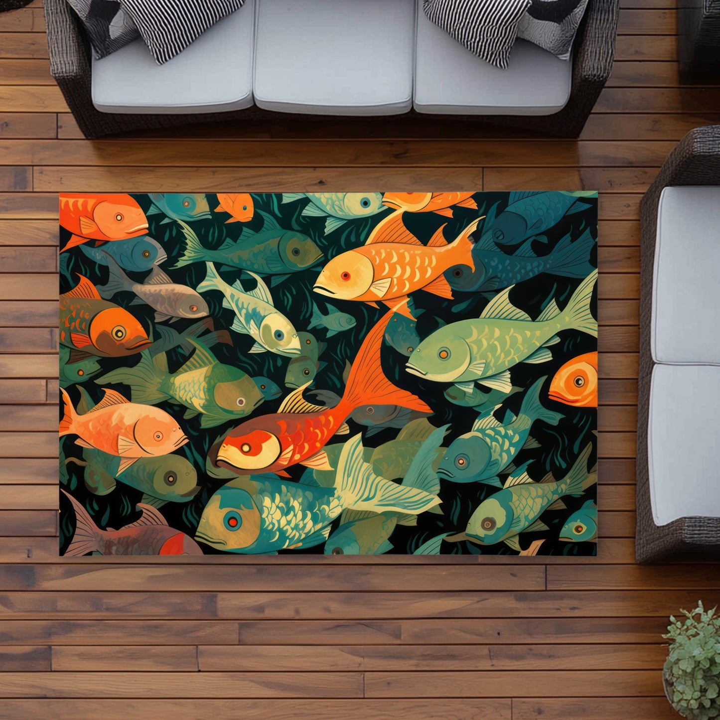 Simple Fishes Black Outdoor Area Rug | Home Decor Essentials