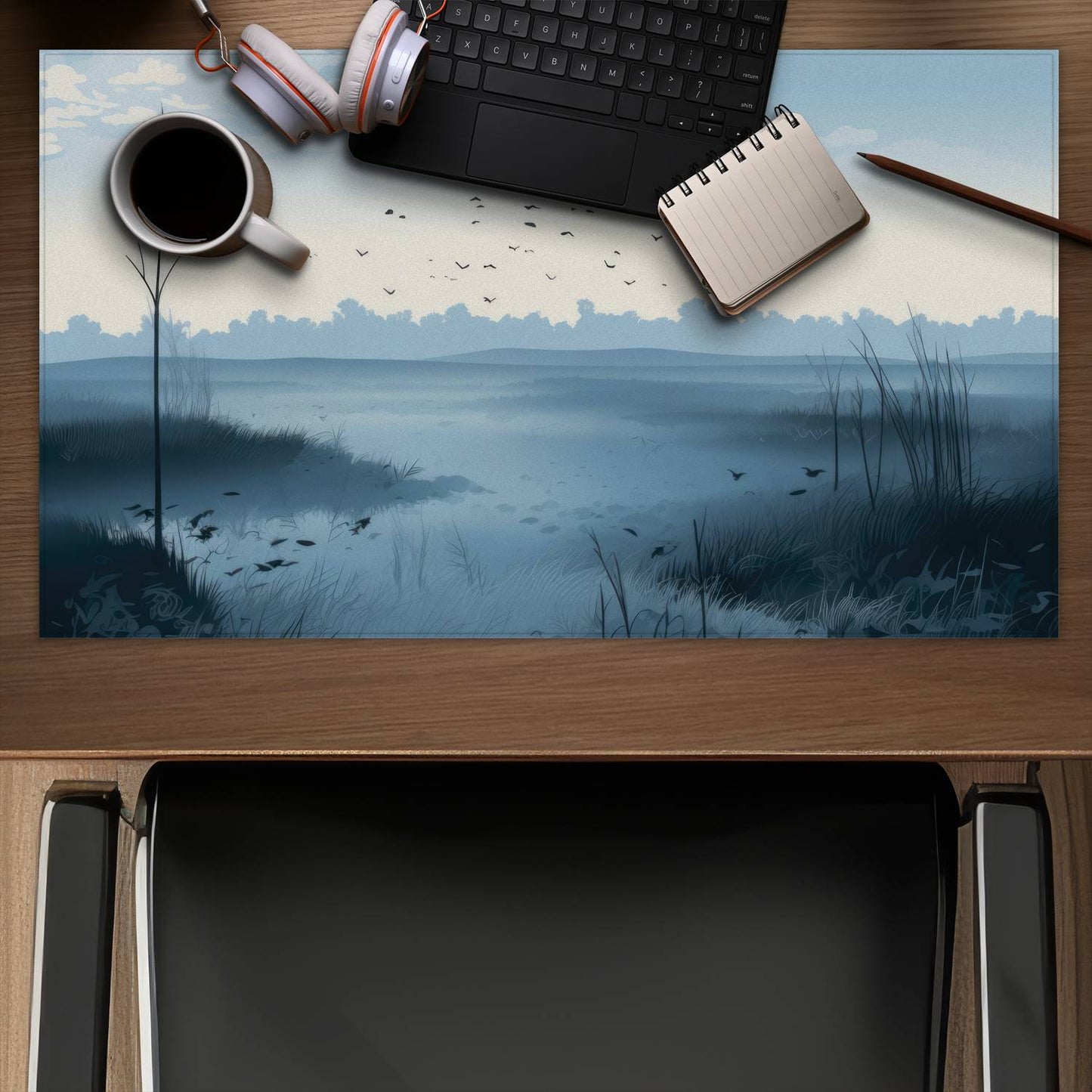 Evening Marsh - White Desk Mat for Elegant Home Decor