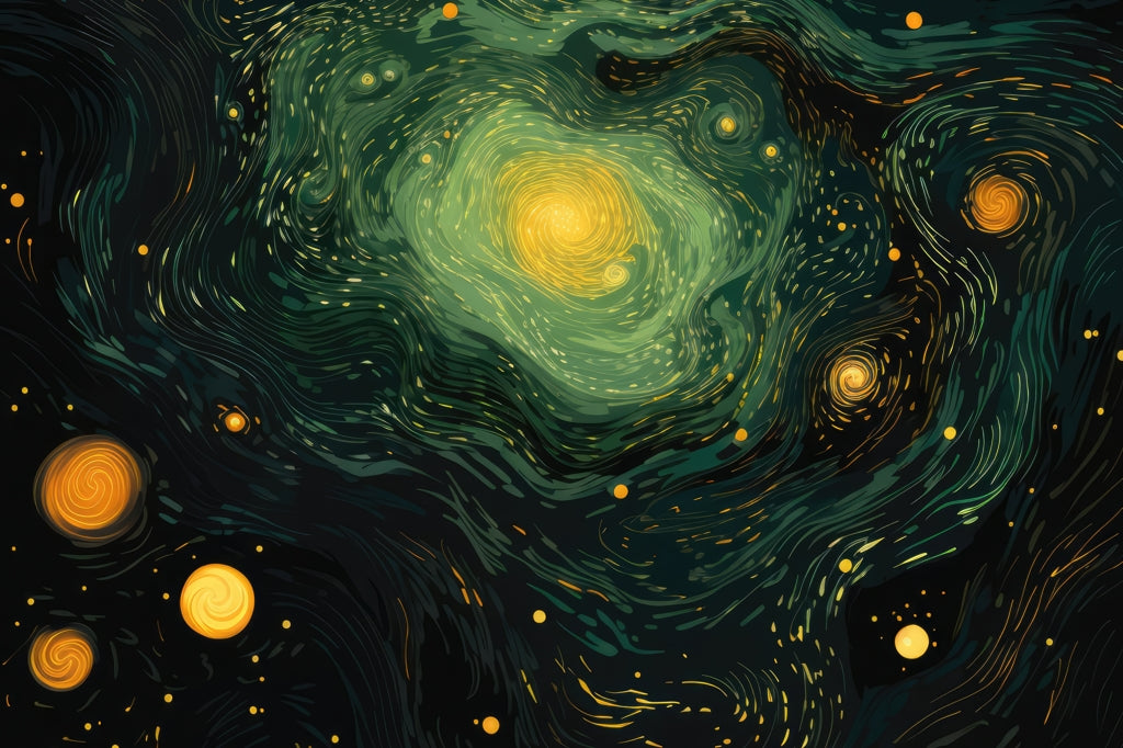 Illuminated in Space - Green Outdoor Area Rug for Home Decor