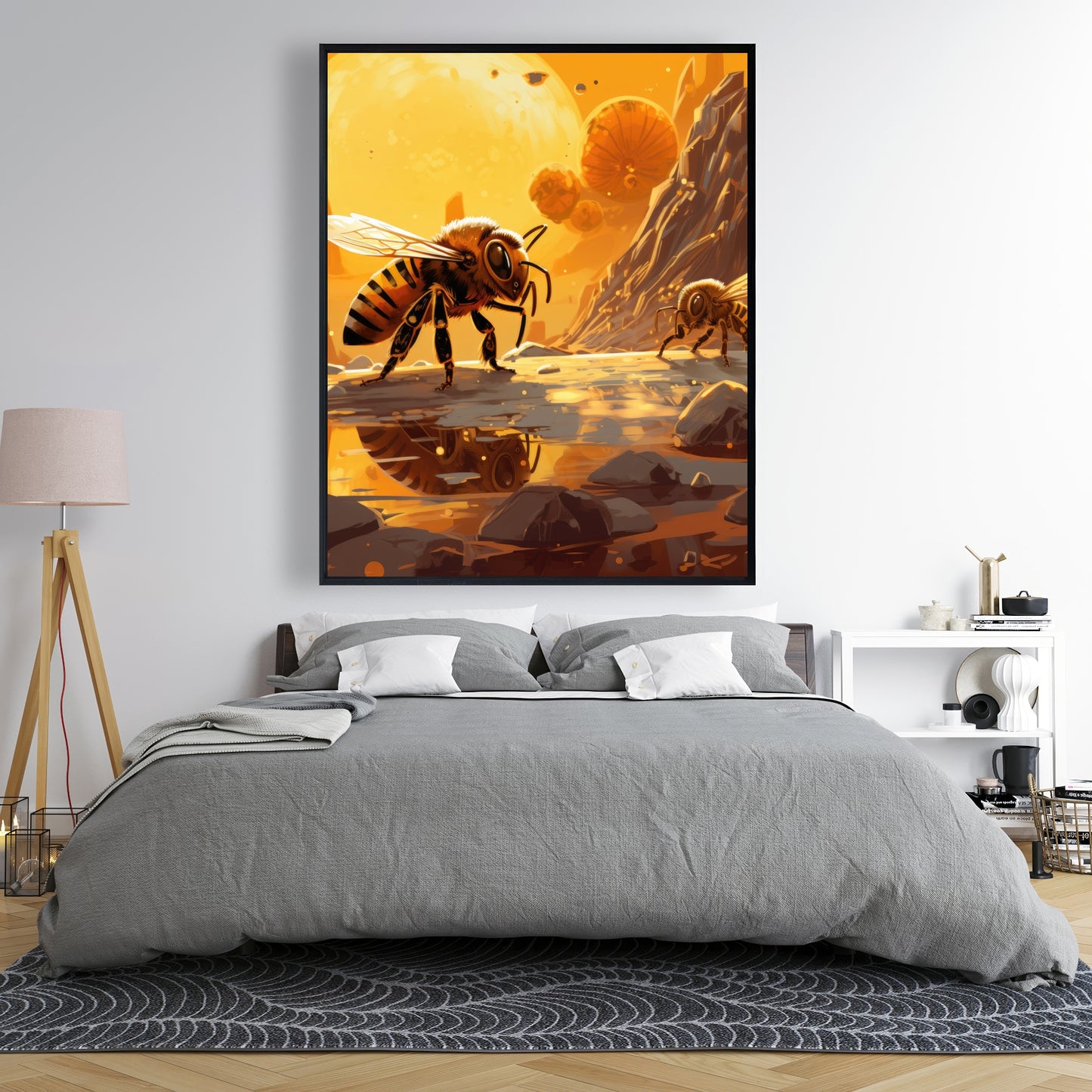 Bee world - Framed Canvas - Print on demand