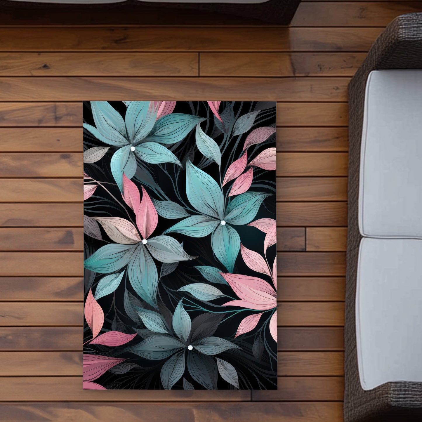 Desaturated Flowers Black Outdoor Area Rug - Home Decor