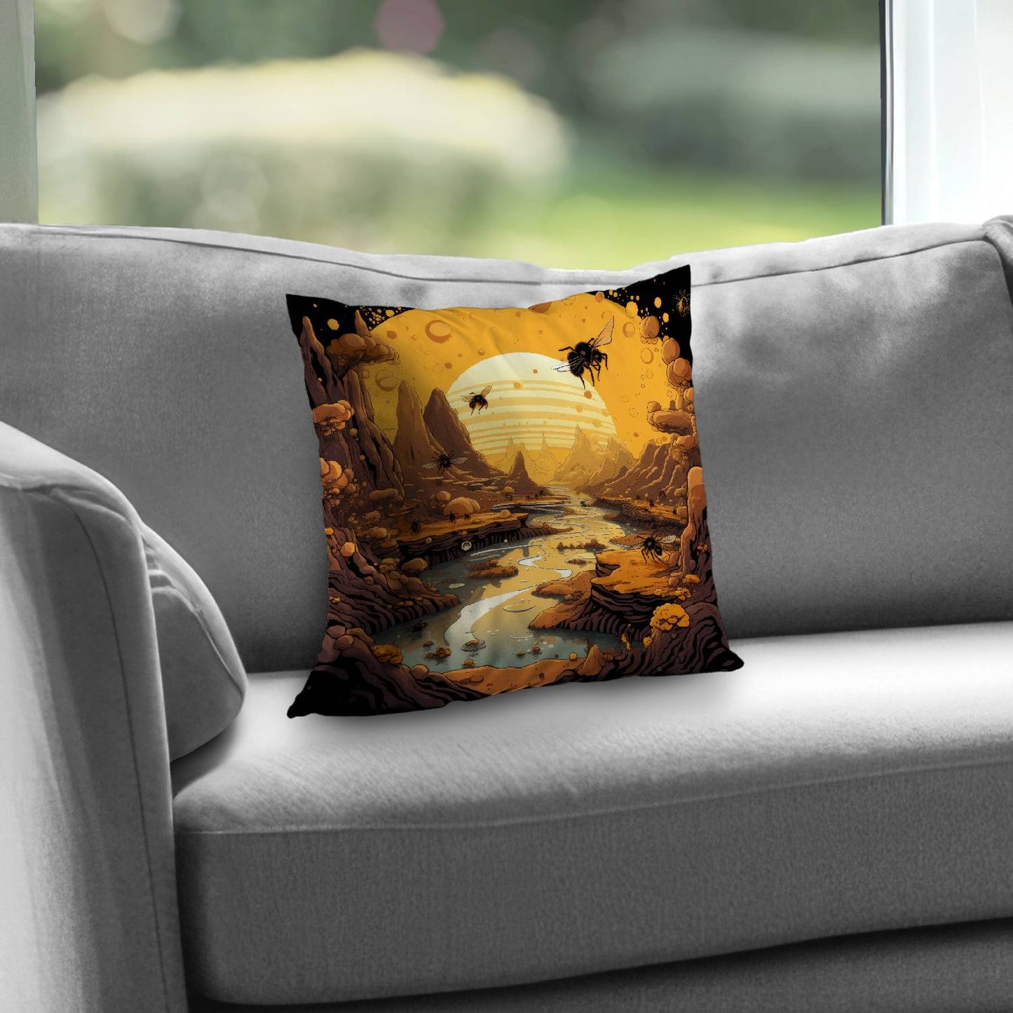 Hive Mind Black Poly Twill Throw Pillow Insert for Home Decor