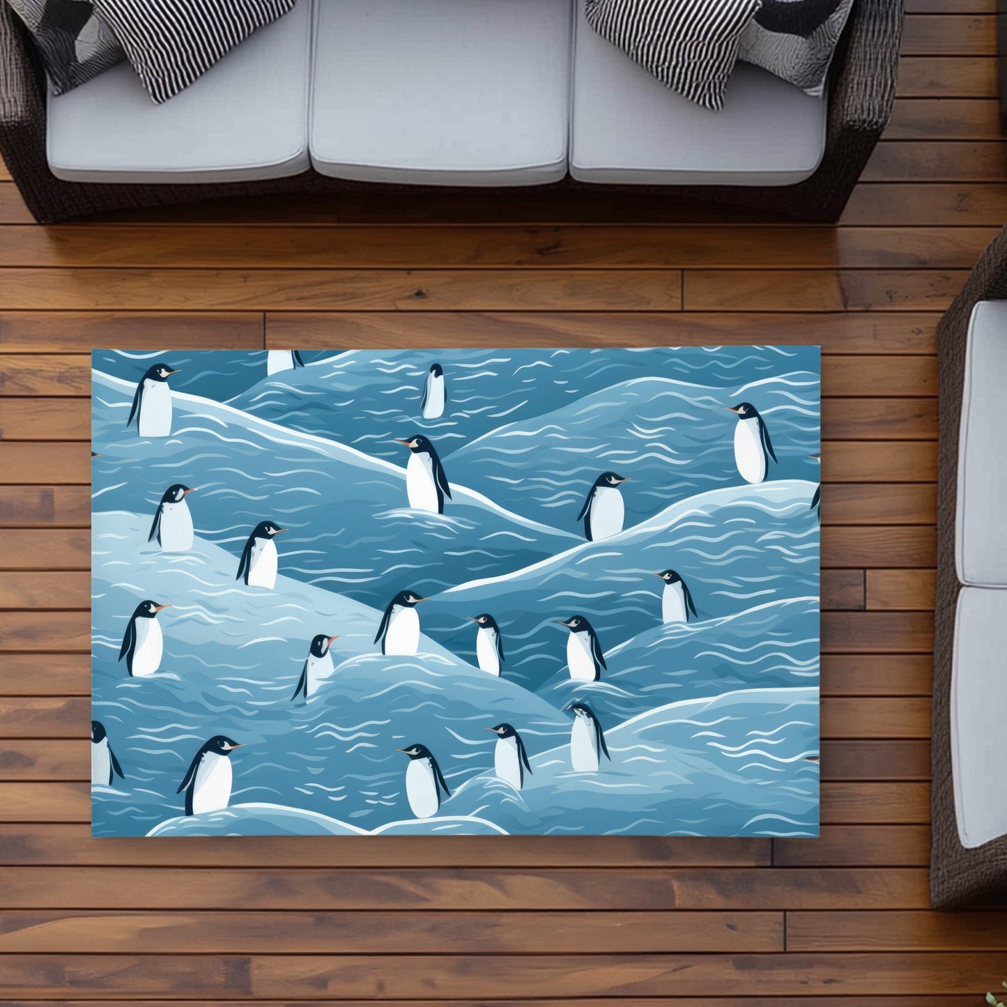 Penguins Wandering Outdoor Area Rug - White Home Decor