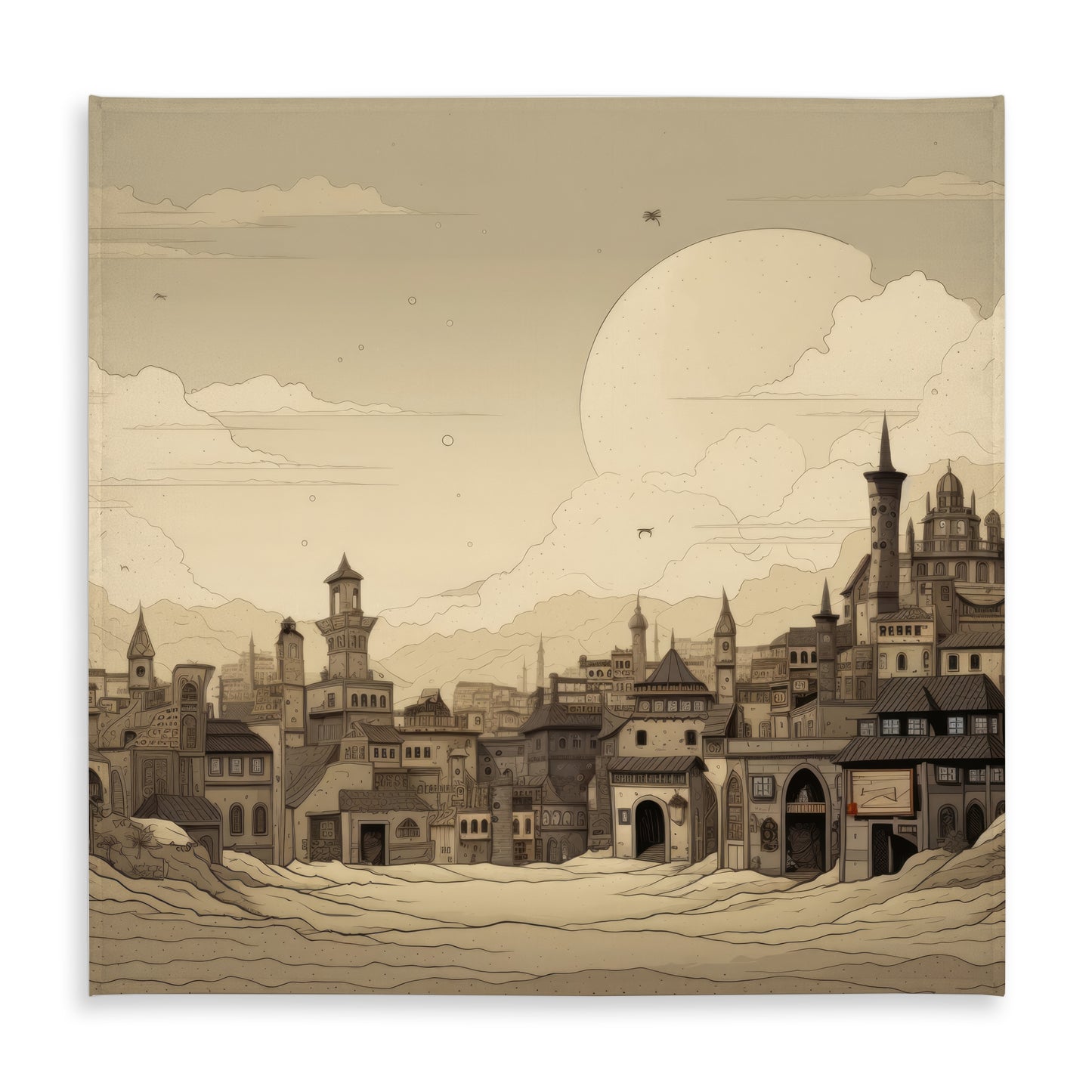 Desert Town White Indoor Outdoor Tablecloth for Home Decor