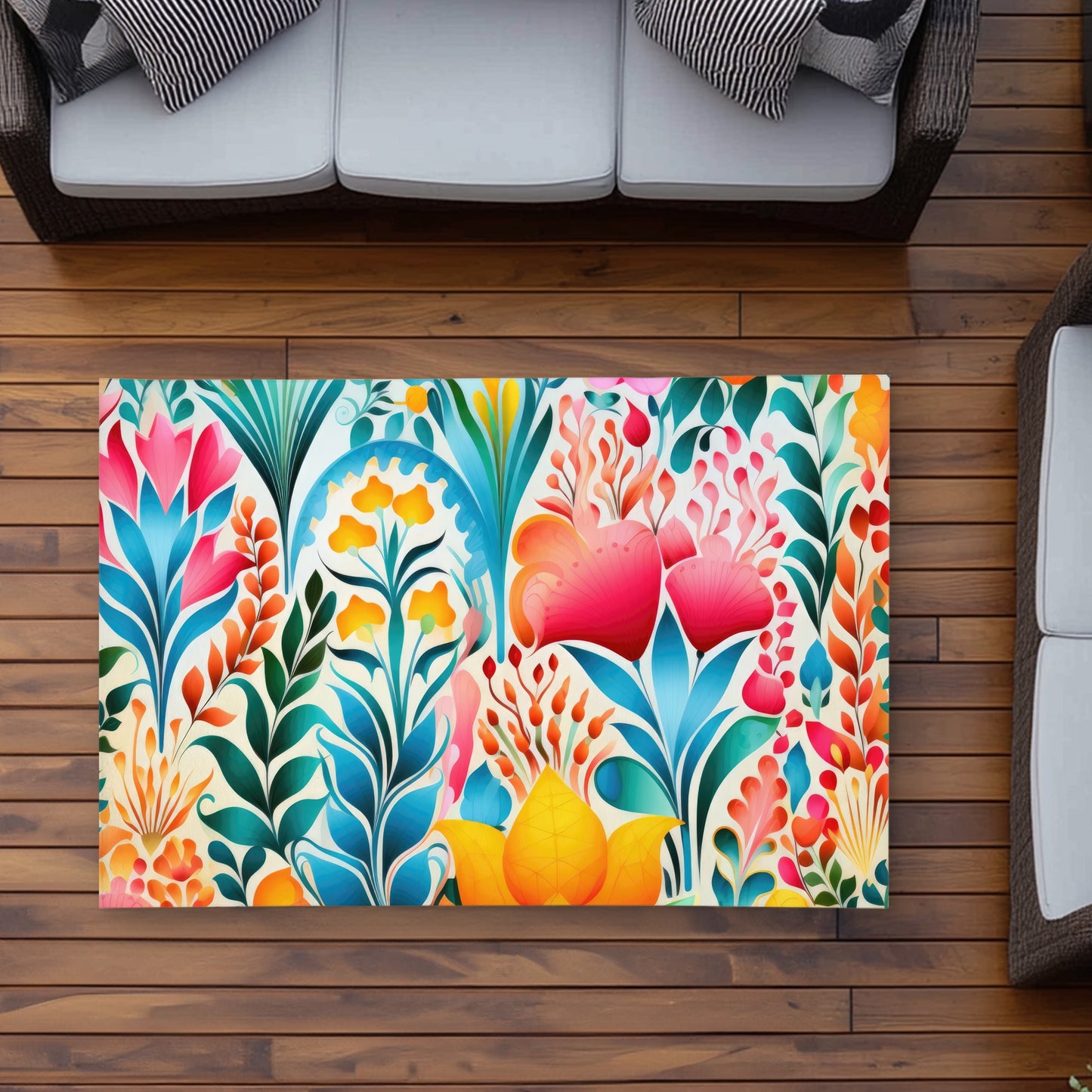 Flowing Flowers Outdoor Area Rug - Orange Home Decor Accent