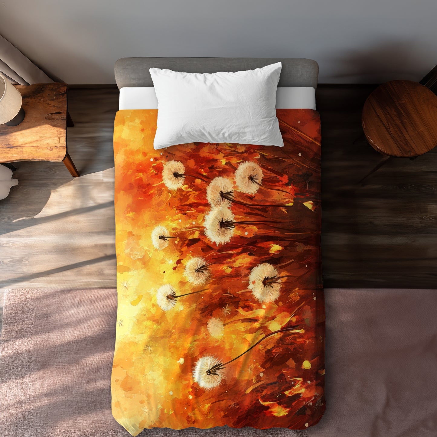Dandelion Fire Yellow Duvet Cover | Bright Home Decor