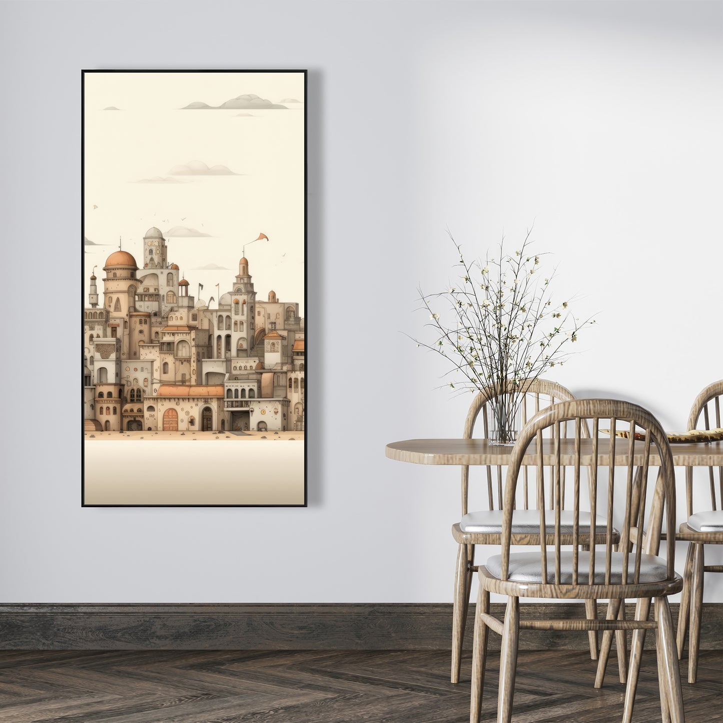 The Old Town - Beige Framed Canvas for Home Decor