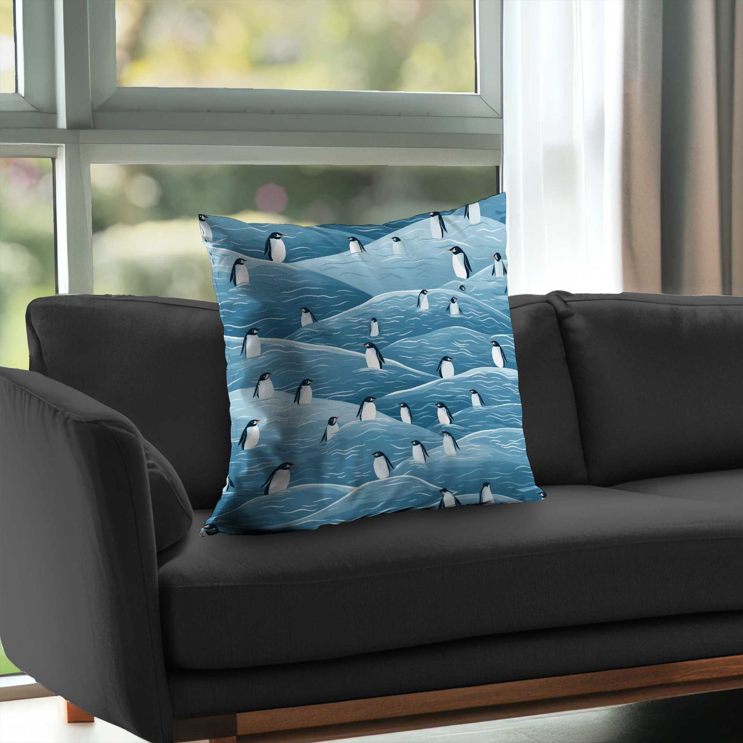 Coussin décoratif en sergé de polyester à motif pingouins - Décoration intérieure confortable