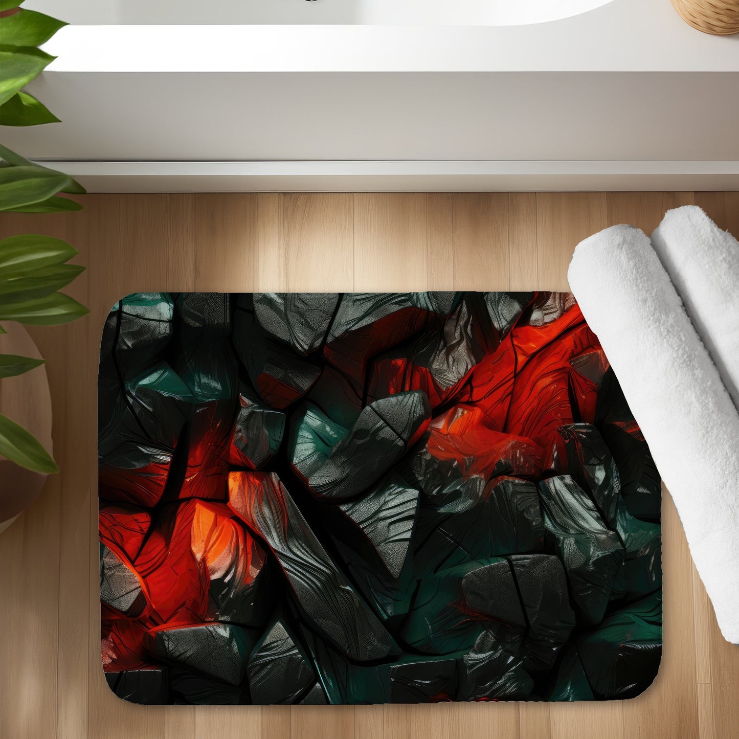 Hiding Under Green Bath Mat for Stylish Home Decor