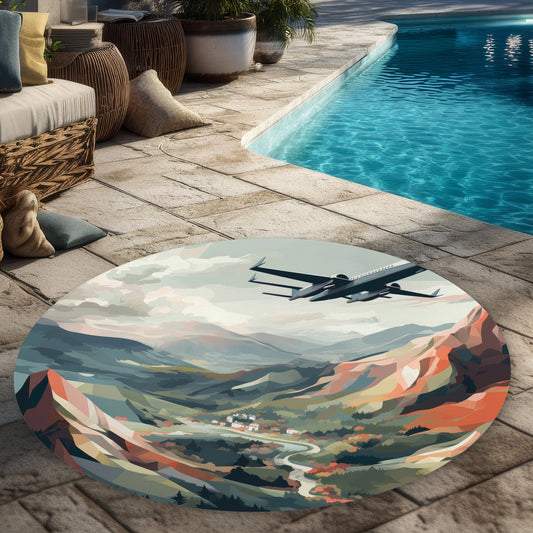 Shallow Flight Orange 5' Round Outdoor Area Rug for Home Decor
