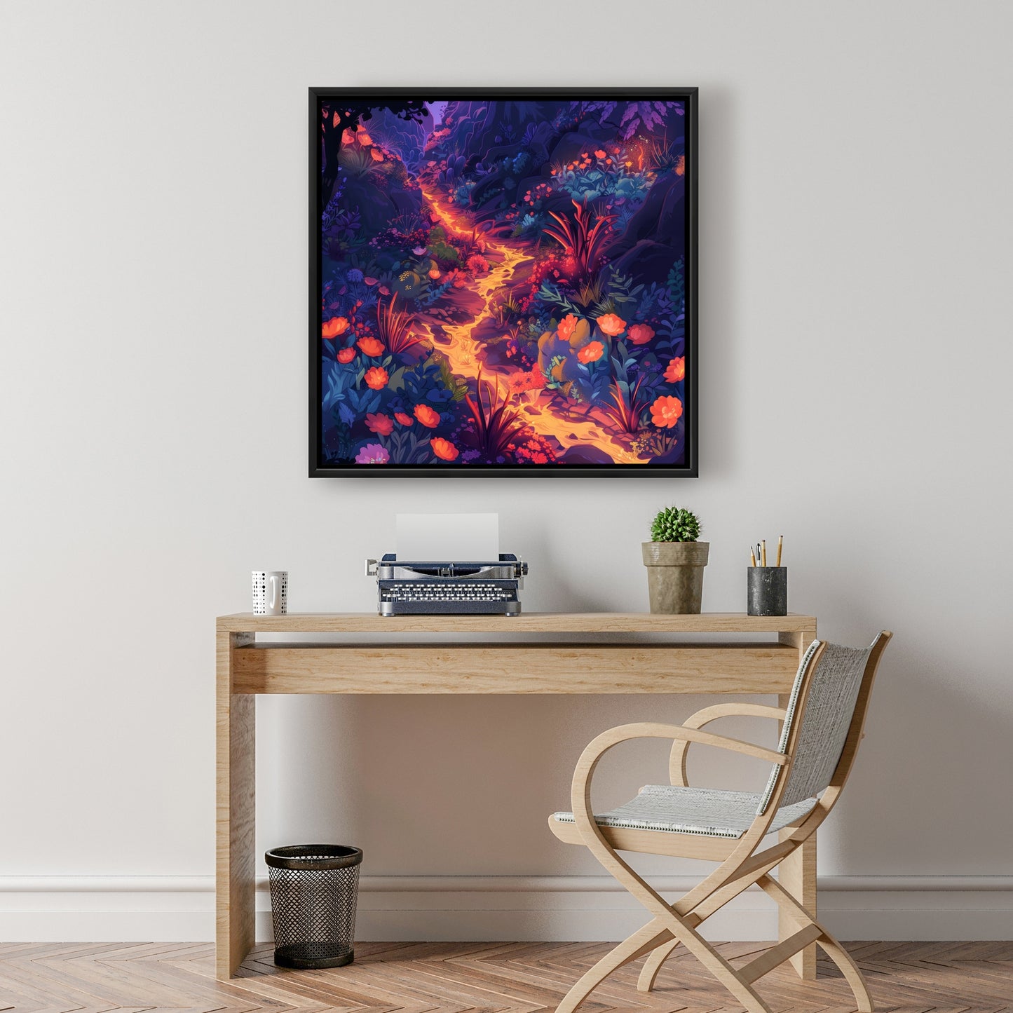 Burning Flowers Purple Framed Canvas | Home Decor Art