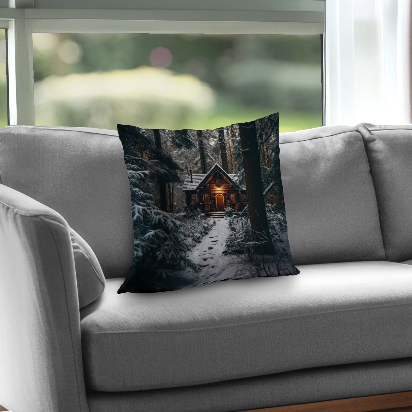 The lone cabin - White poly twill throw pillow insert | Home Decor