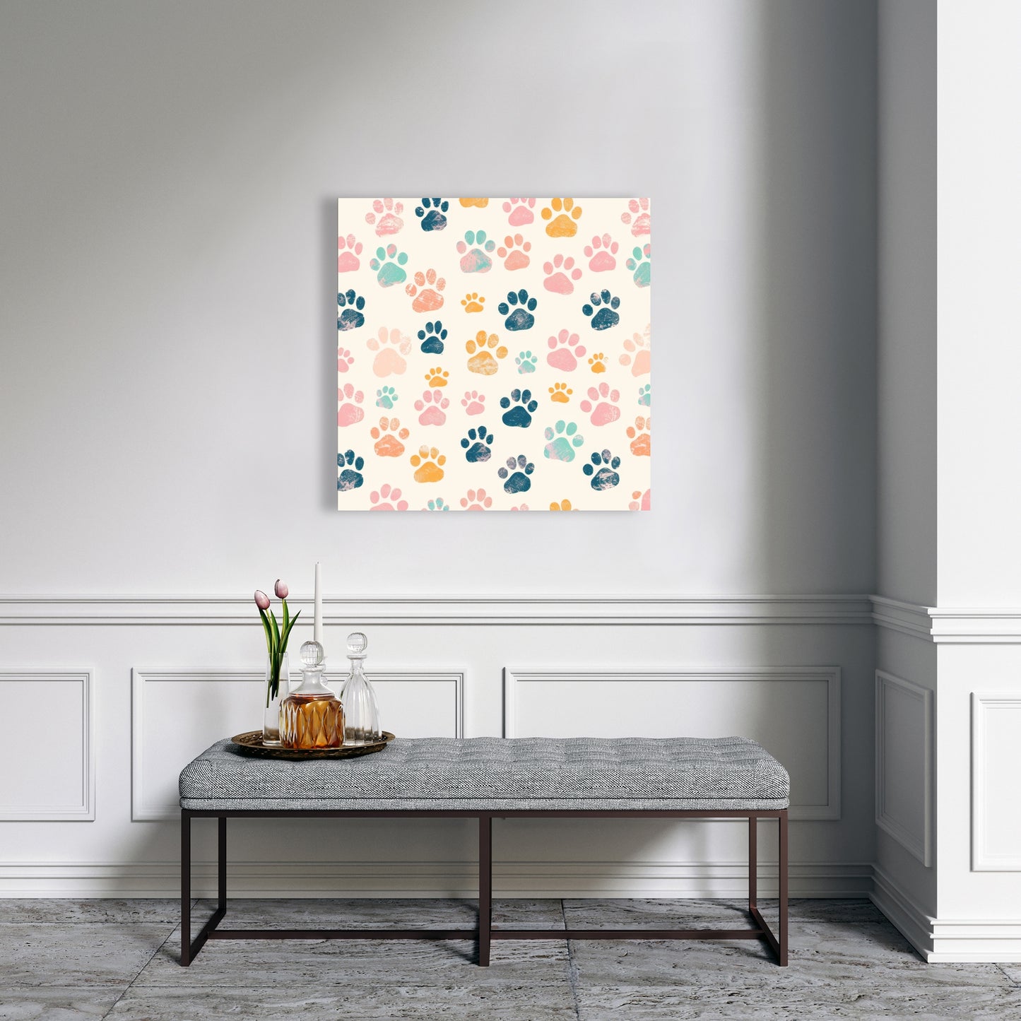 Cute Paws - Blue Canvas Wall Art for Home Decor