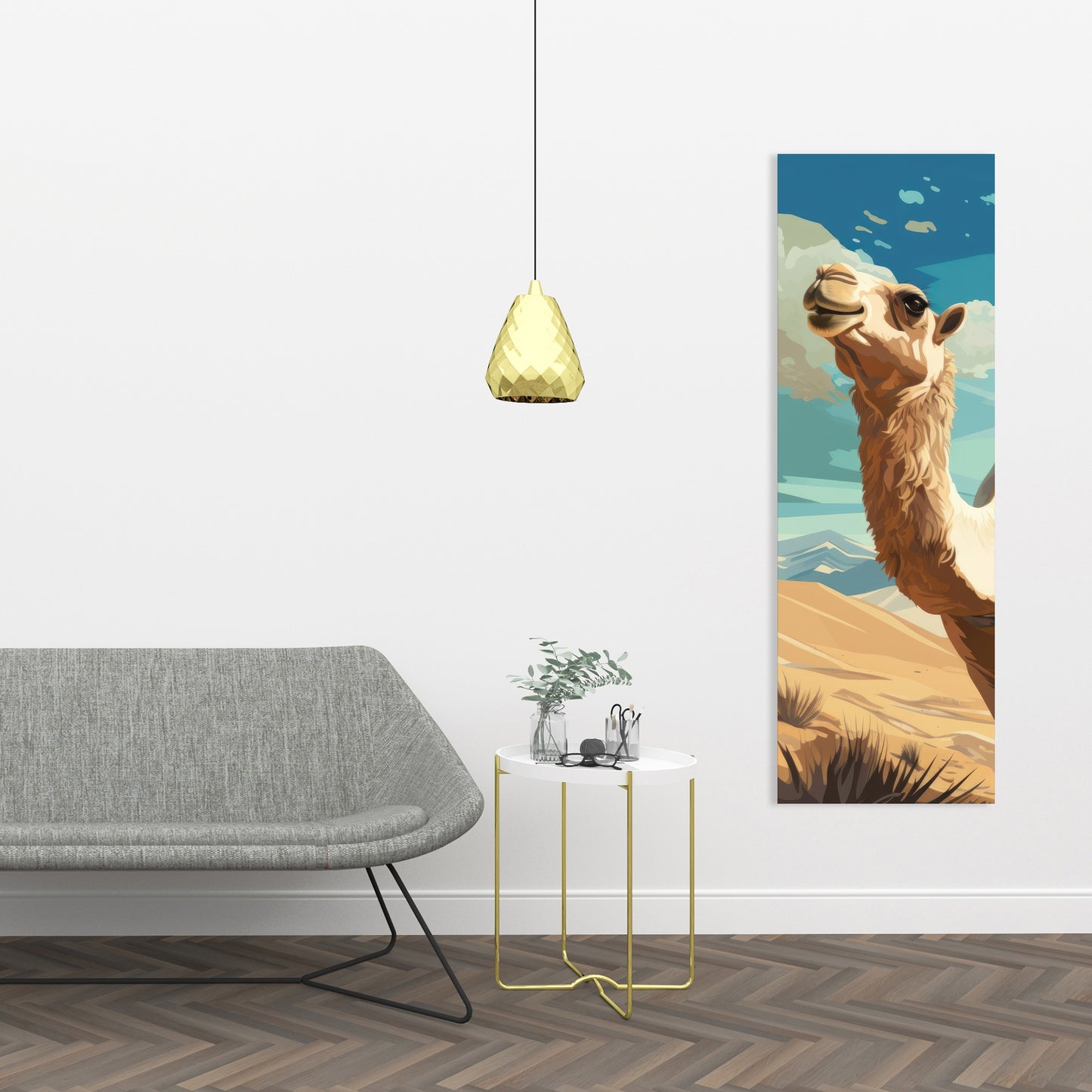 Camels Looking Up - Blue Canvas Art for Home Decor