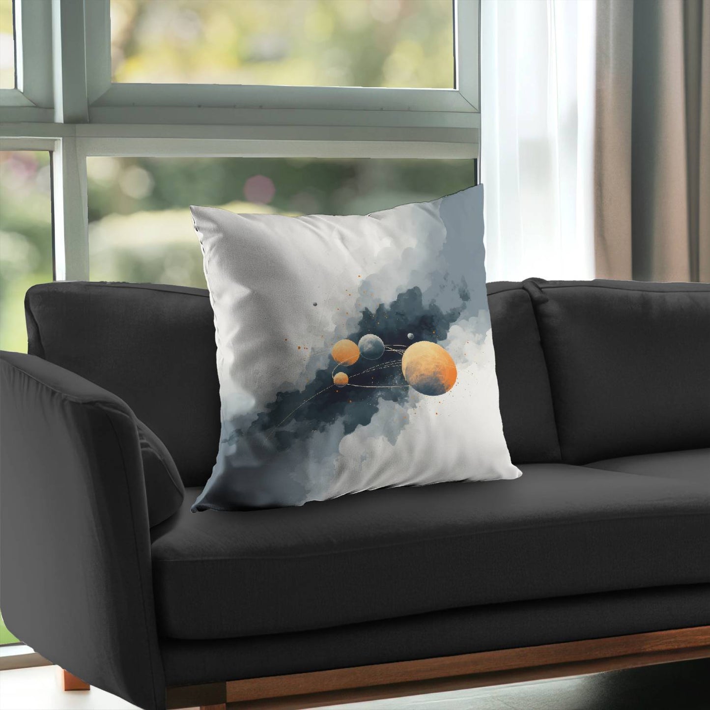 Coussin décoratif en sergé de polyester motif cercle de planètes - Décoration intérieure