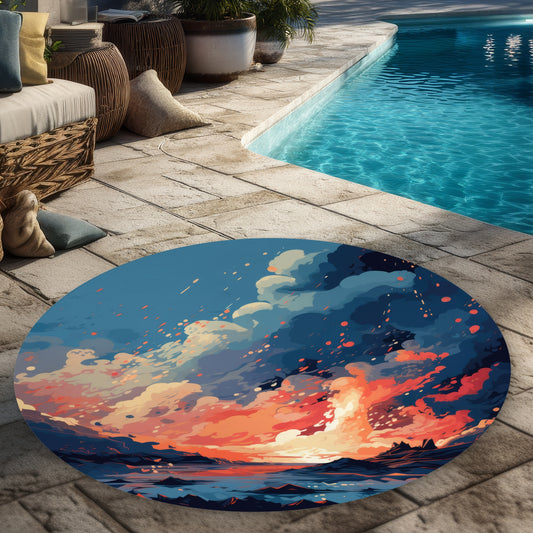 Magma Does Not Wait - Coral Round Outdoor Area Rug for Home Decor